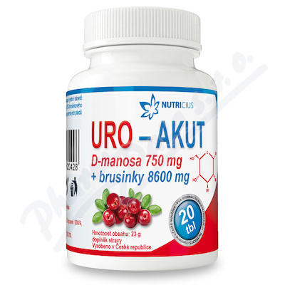 URO-AKUT Manosa 750mg+brusinky 8600mg tbl.20