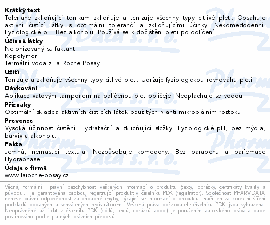 LA ROCHE-POSAY TOLERIANE zklidňující tonikum 200ml
