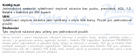 Rukavice vinylové V-R bezpudrové vel.S 200ks