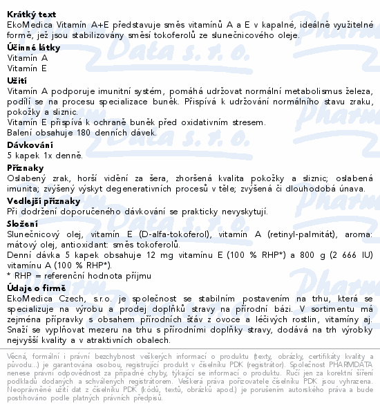 Vitamín A+E 30ml EkoMedica