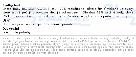 Vlhčené ubrousky LINTEO BABY BIODEGRADABLE 48ks