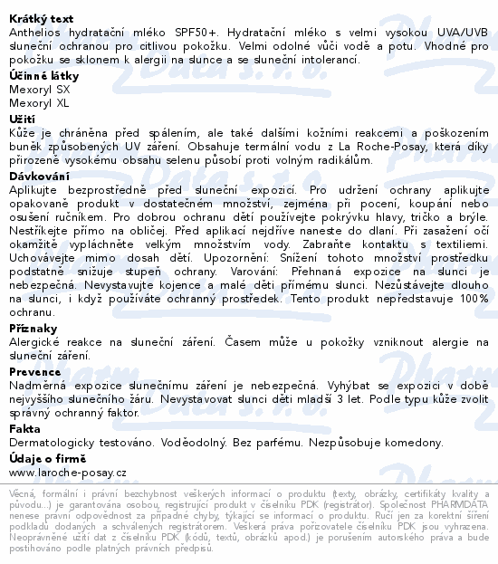 LA ROCHE-POSAY ANTHELIOS mléko SPF50+ 250ml