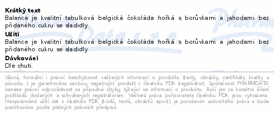 Balance Stevia hořká čoko.borůvky a jahody 85g