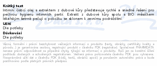 Intimní čistící olej s extraktem z dub.kůry 100ml