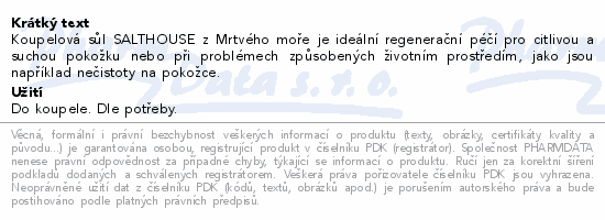 SALT HOUSE Sůl do koupele z mrtvého moře 500g