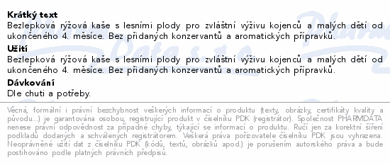 Rudolfs Rýžová kaše s lesními plody BIO 190g 4M+