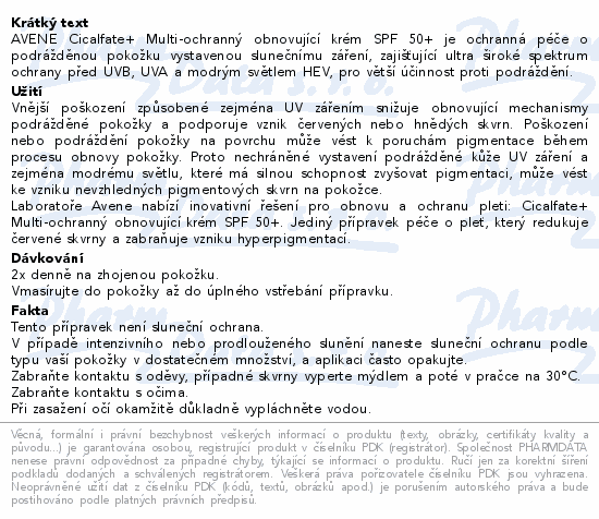AVENE Cicalfate+ Ochranný obnov.krém SPF50+ 30ml