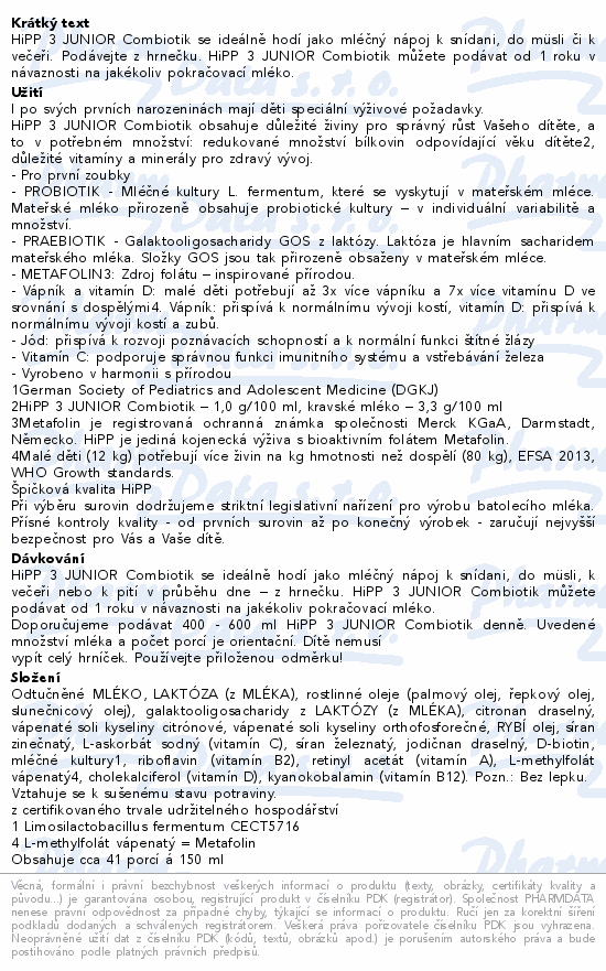 HiPP 3 Junior Combiotik mléčná výživa 700g