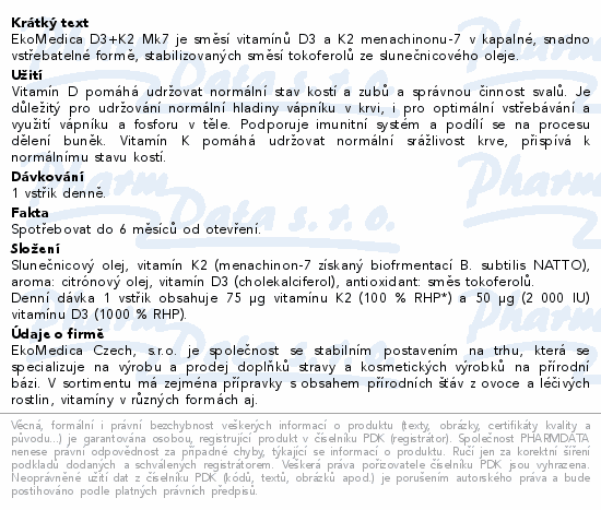 Vitamín D3+K2 Mk7 sprej 30ml EkoMedica