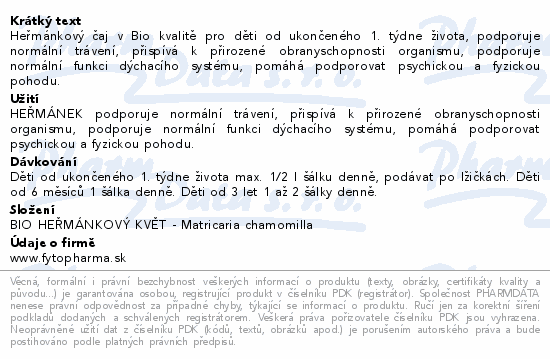 Dětský čaj heřmánek od 1.týd.BIO 20x1.5gFytopharma